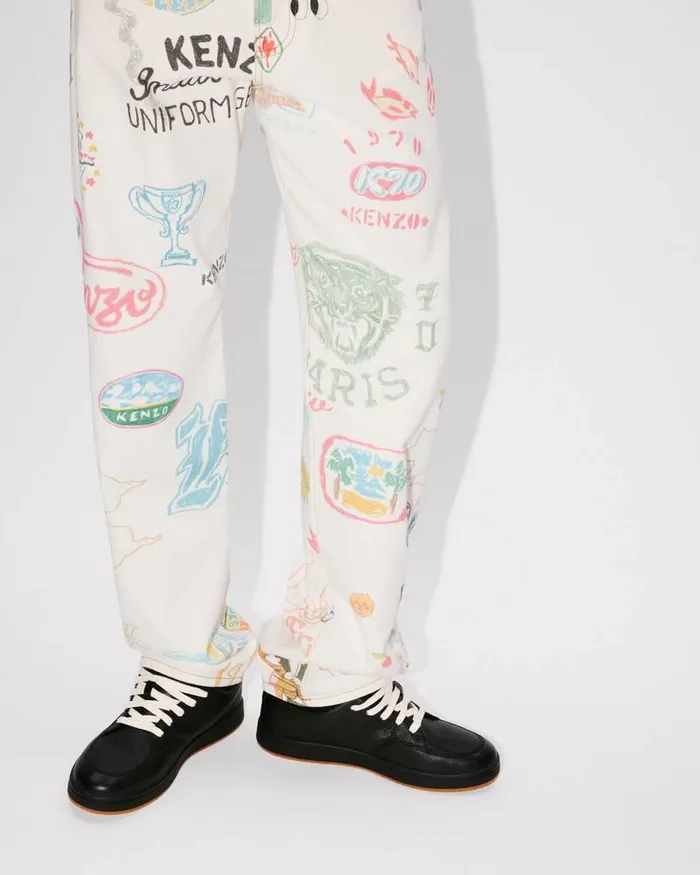 Kenzo Pants And Shorts Men Drawn Varsity039 ASAGAO Straightleg Denim Pants Multicolor
