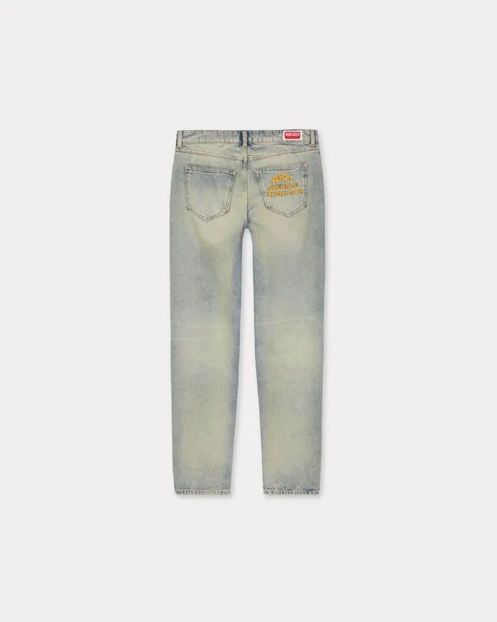Kenzo Pants And Shorts Men Drawn Varsity039 Slimfit Bara Jeans Stone Bl Dirty Blue Denim