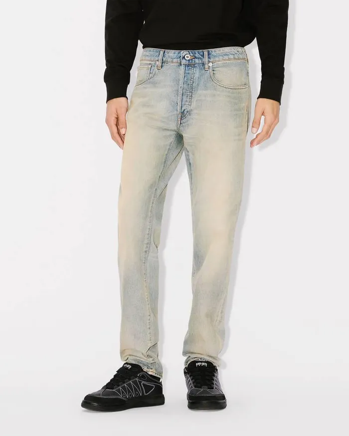 Kenzo Pants And Shorts Men Drawn Varsity039 Slimfit Bara Jeans Stone Bl Dirty Blue Denim