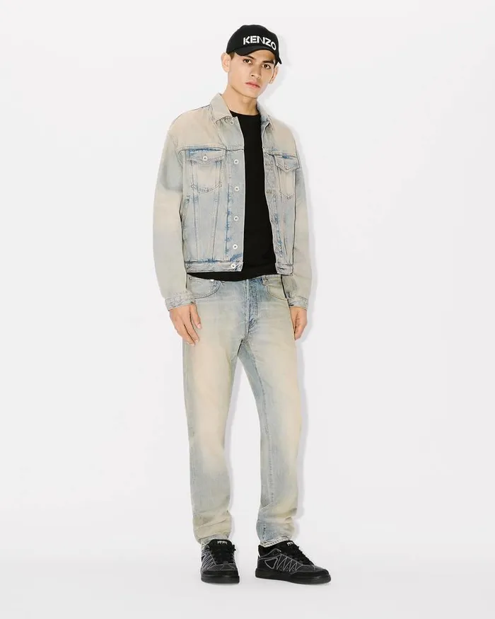 Kenzo Pants And Shorts Men Drawn Varsity039 Slimfit Bara Jeans Stone Bl Dirty Blue Denim