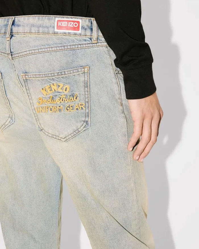 Kenzo Pants And Shorts Men Drawn Varsity039 Slimfit Bara Jeans Stone Bl Dirty Blue Denim