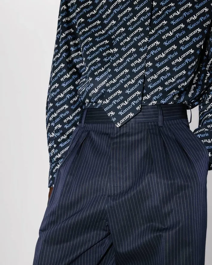 Kenzo Pants And Shorts Men Pleated Suit Trousers Midnight Blue