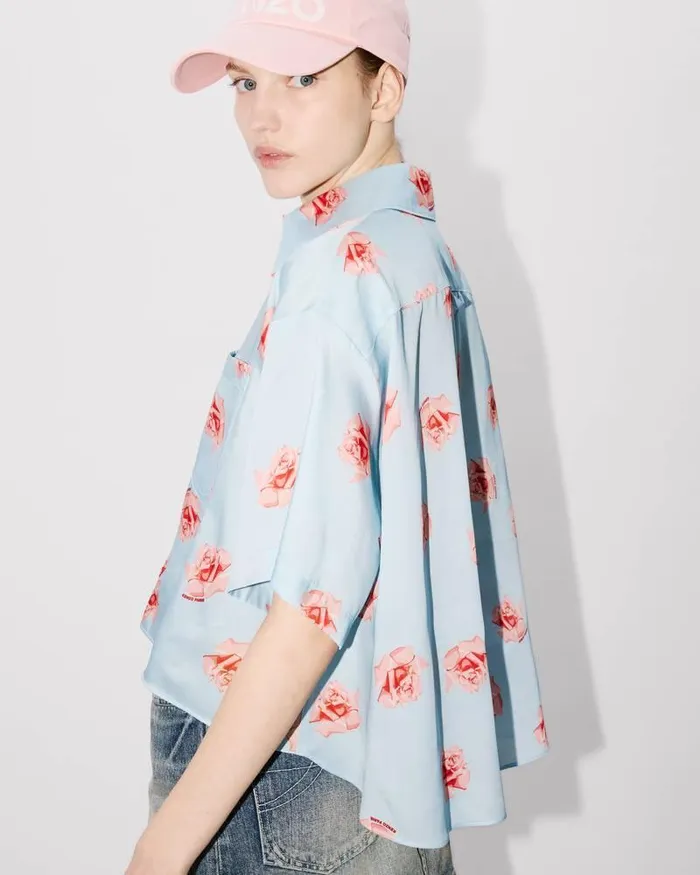 Kenzo Shirts And Tops Women Rose039 Cropped Dropped Shoulders Shirt Light Blue