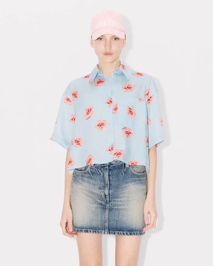 Kenzo Shirts And Tops Women Rose039 Cropped Dropped Shoulders Shirt Light Blue