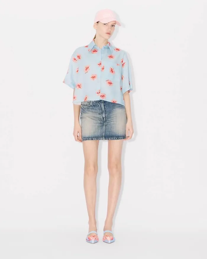 Kenzo Shirts And Tops Women Rose039 Cropped Dropped Shoulders Shirt Light Blue