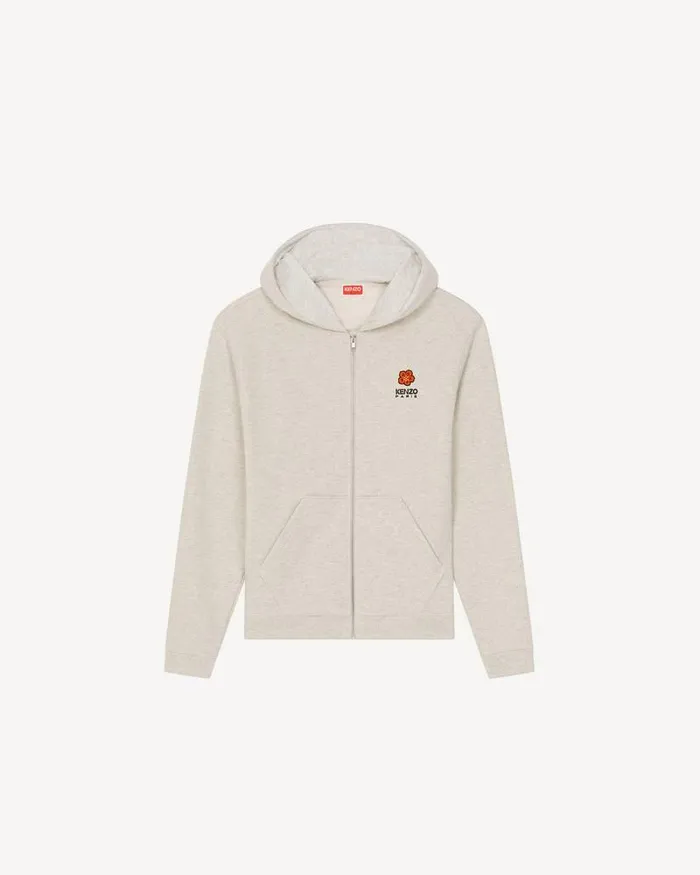 Kenzo Sweatshirts And Hoodies Men 039Boke Flower Crest039 Hooded Zipup Sweatshirt Pale Grey