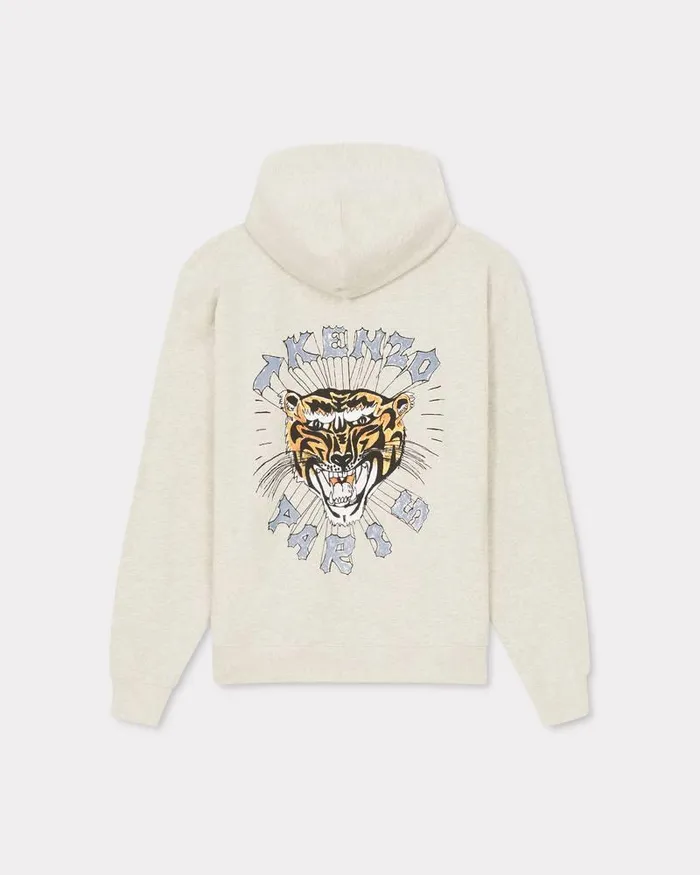 Kenzo Sweatshirts And Hoodies Men Drawn Varsity039 Embroidered Oversized Hoodie Sweatshirt Pale Grey