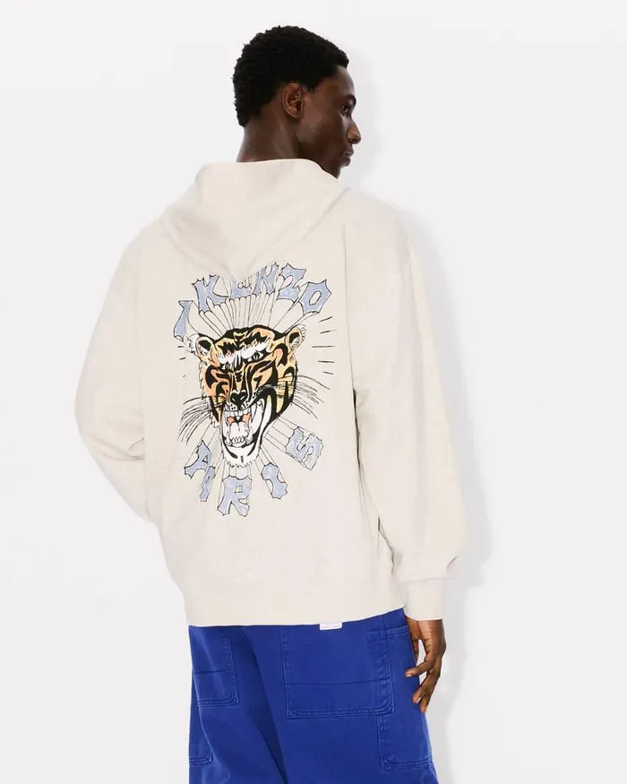 Kenzo Sweatshirts And Hoodies Men Drawn Varsity039 Embroidered Oversized Hoodie Sweatshirt Pale Grey