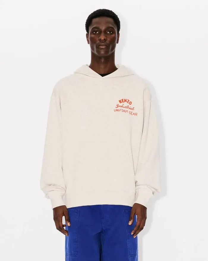 Kenzo Sweatshirts And Hoodies Men Drawn Varsity039 Embroidered Oversized Hoodie Sweatshirt Pale Grey