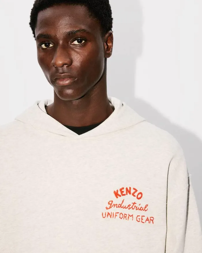 Kenzo Sweatshirts And Hoodies Men Drawn Varsity039 Embroidered Oversized Hoodie Sweatshirt Pale Grey