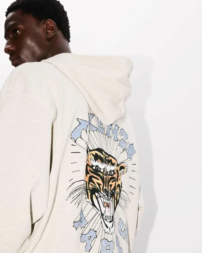 Kenzo Sweatshirts And Hoodies Men Drawn Varsity039 Embroidered Oversized Hoodie Sweatshirt Pale Grey