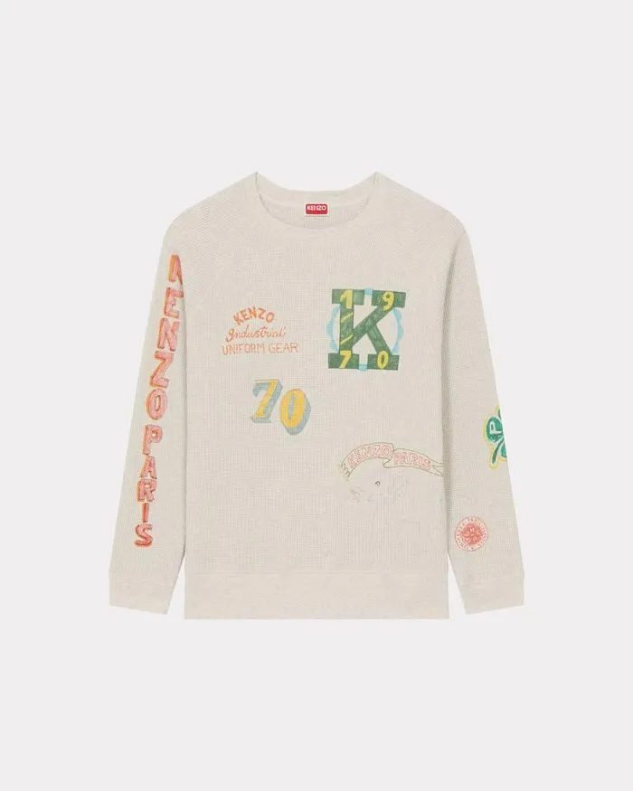 Kenzo Sweatshirts And Hoodies Men Drawn Varsity039 Oversized Sweatshirt Pale Grey