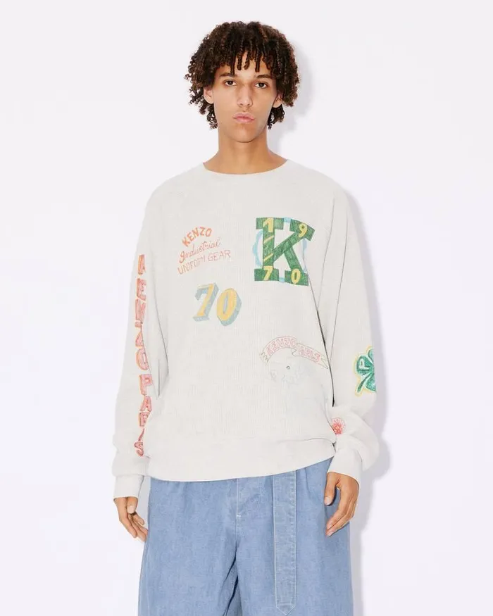 Kenzo Sweatshirts And Hoodies Men Drawn Varsity039 Oversized Sweatshirt Pale Grey