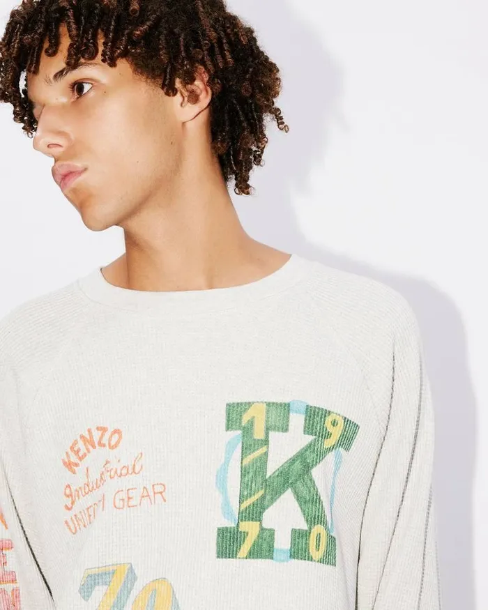 Kenzo Sweatshirts And Hoodies Men Drawn Varsity039 Oversized Sweatshirt Pale Grey