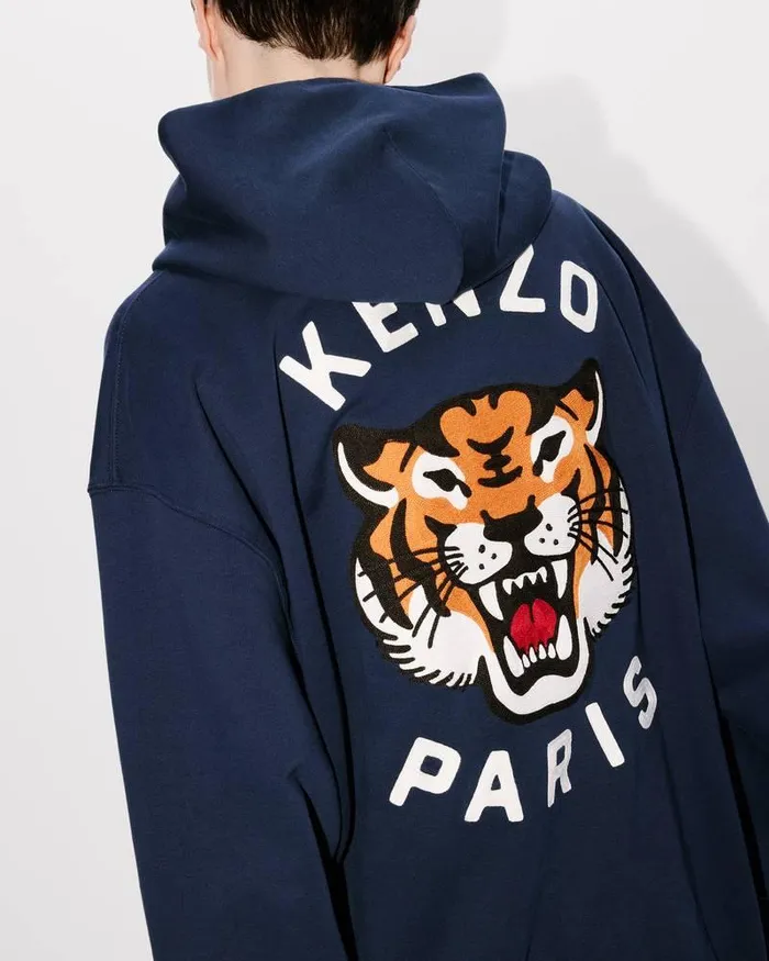 Kenzo Sweatshirts And Hoodies MenWomen Lucky Tiger039 Genderless Embroidered Oversized Hoodie Midnight Blue
