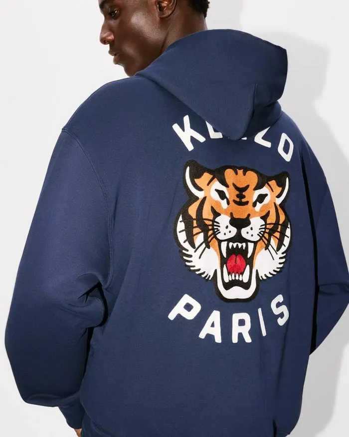 Kenzo Sweatshirts And Hoodies MenWomen Lucky Tiger039 Genderless Embroidered Oversized Hoodie Midnight Blue