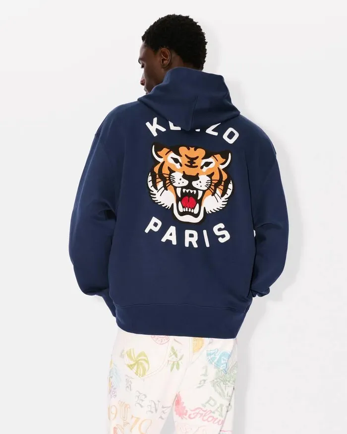 Kenzo Sweatshirts And Hoodies MenWomen Lucky Tiger039 Genderless Embroidered Oversized Hoodie Midnight Blue