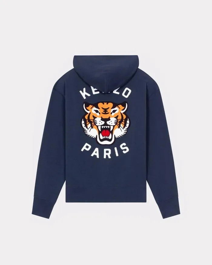 Kenzo Sweatshirts And Hoodies MenWomen Lucky Tiger039 Genderless Embroidered Oversized Hoodie Midnight Blue