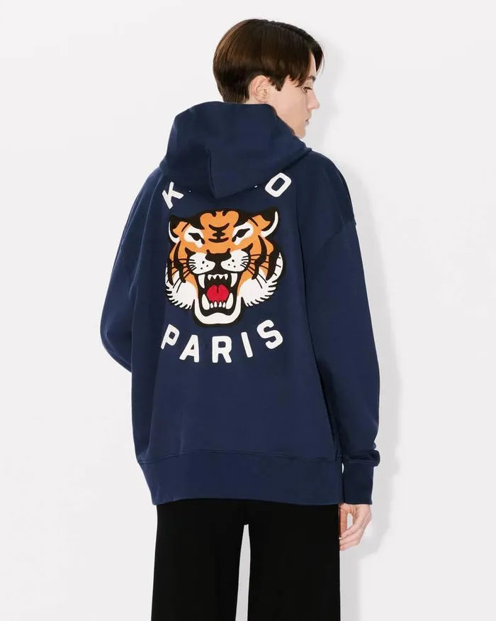 Kenzo Sweatshirts And Hoodies MenWomen Lucky Tiger039 Genderless Embroidered Oversized Hoodie Midnight Blue