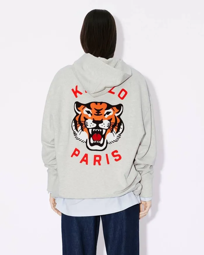 Kenzo Sweatshirts And Hoodies MenWomen Lucky Tiger039 Genderless Embroidered Oversized Hoodie Pale Grey