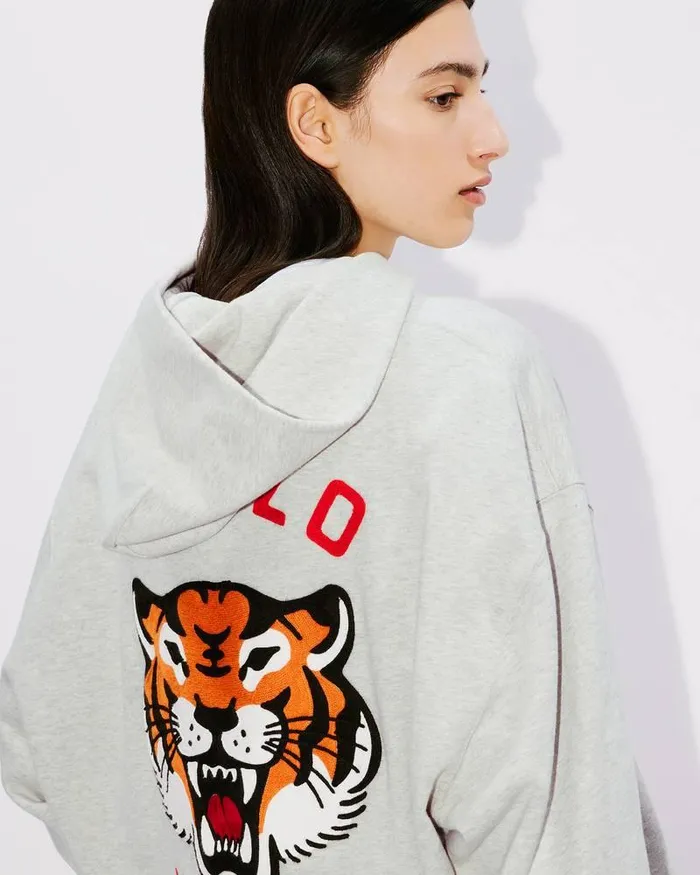 Kenzo Sweatshirts And Hoodies MenWomen Lucky Tiger039 Genderless Embroidered Oversized Hoodie Pale Grey