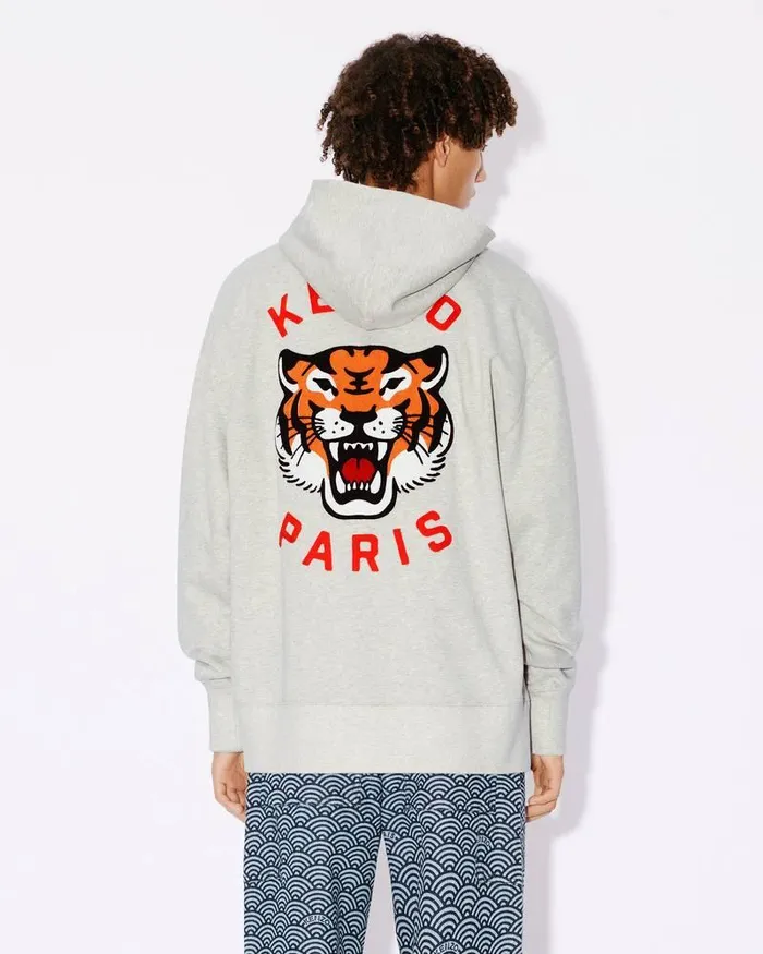 Kenzo Sweatshirts And Hoodies MenWomen Lucky Tiger039 Genderless Embroidered Oversized Hoodie Pale Grey