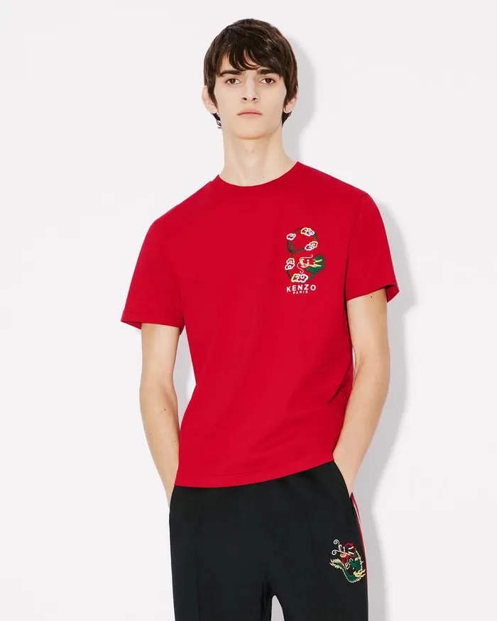 Kenzo TShirts And Polos Men 039Year Of The Dragon039 Embroidered Slim Tshirt Cherry