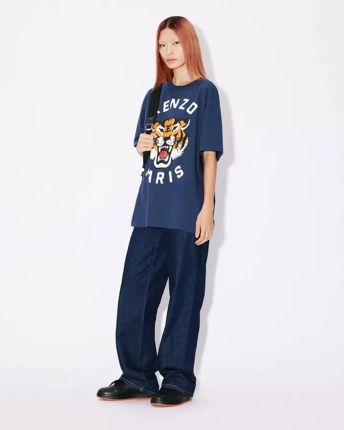 Kenzo TShirts And Polos MenWomen Lucky Tiger039 Oversized Genderless Tshirt Midnight Blue