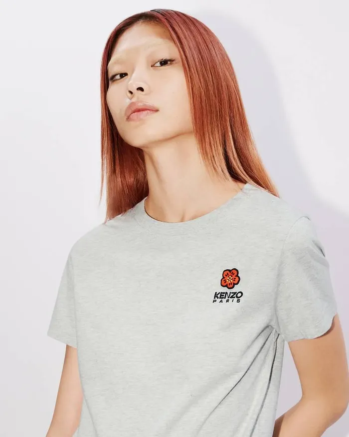 Kenzo TShirts And Polos Women 039Boke Flower039 Embroidered Tshirt Pale Grey