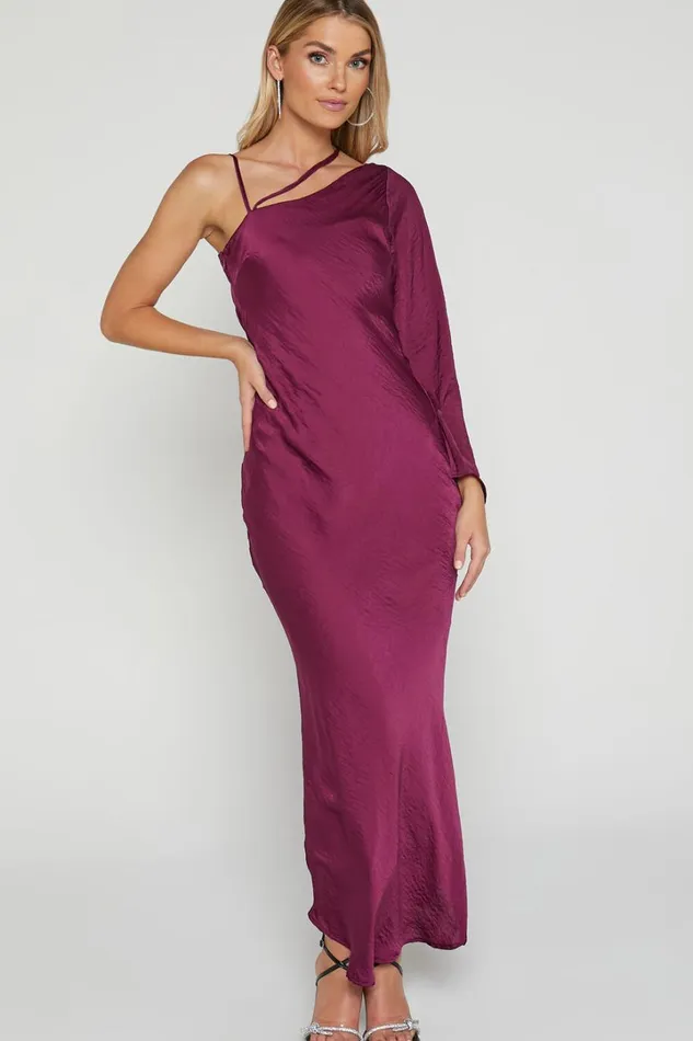 Khacy Midi Dress 8211 One Shoulder Halter Dress In Plum Women Showpo Dresses