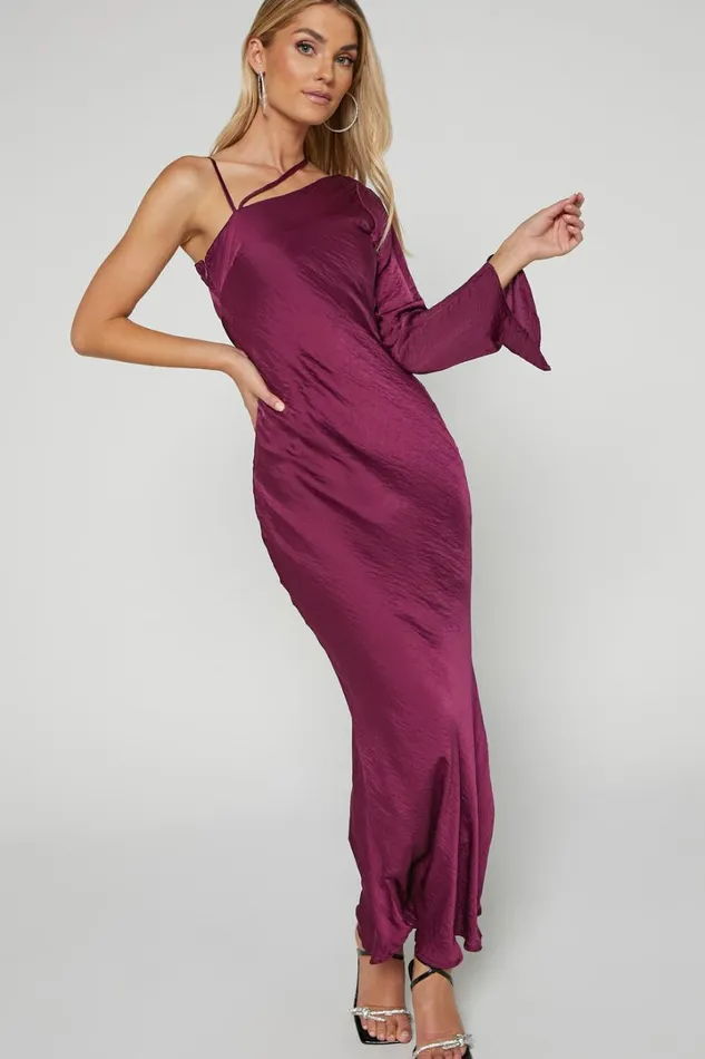 Khacy Midi Dress 8211 One Shoulder Halter Dress In Plum Women Showpo Dresses