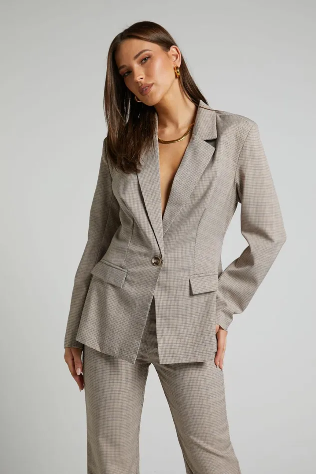 Khizza Blazer 8211 Tailored Blazer In Brown And Pink Check Women Showpo Blazers