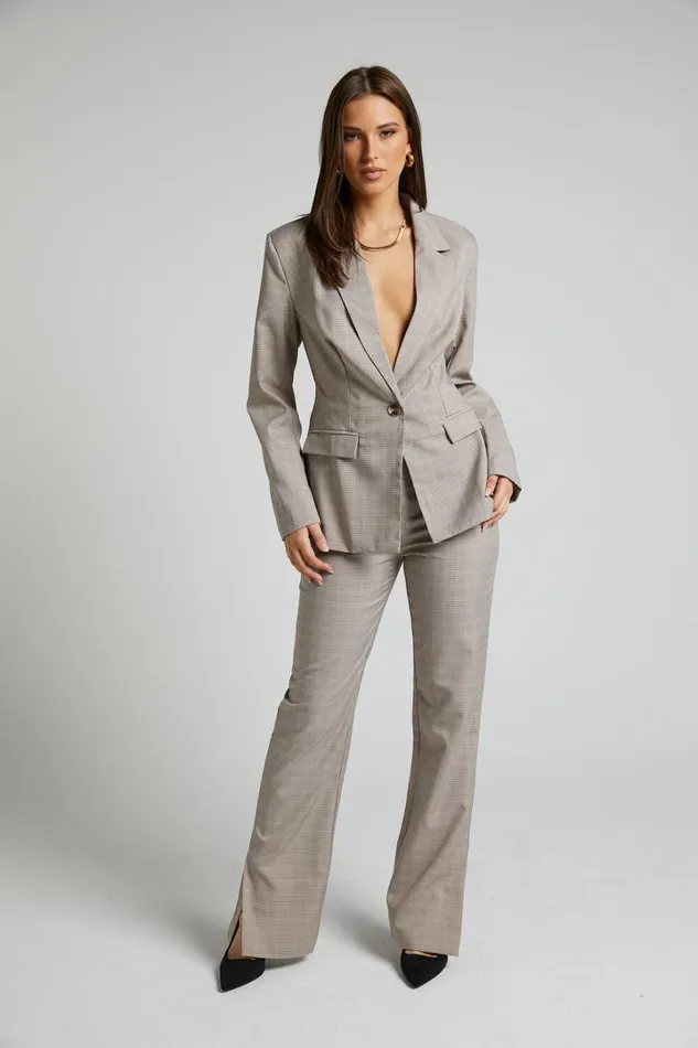 Khizza Blazer 8211 Tailored Blazer In Brown And Pink Check Women Showpo Blazers Khizza Blazer 8211 Tailored Blazer In Brown And Pink Check Women Showpo Blazers