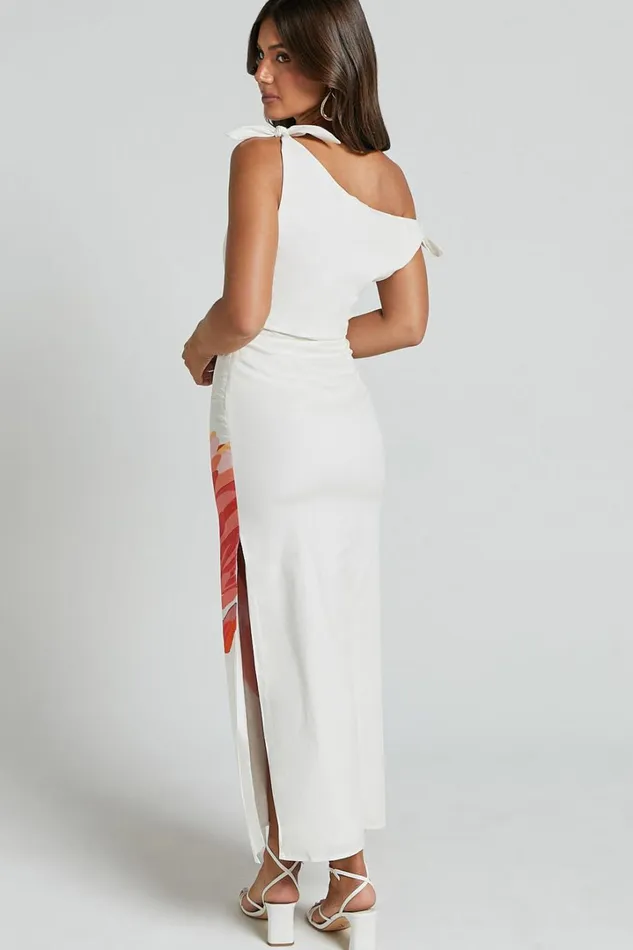 Khizza MIDI DRESS 8211 OFF THE SHOULDER SIDE SPLIT COLUMN DRESS In Pink And Red Print Women Showpo Dresses