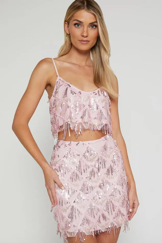 Khrizza Mini Skirt 8211 Sequin Diamond Mesh Skirt In Pink Women Showpo Dresses