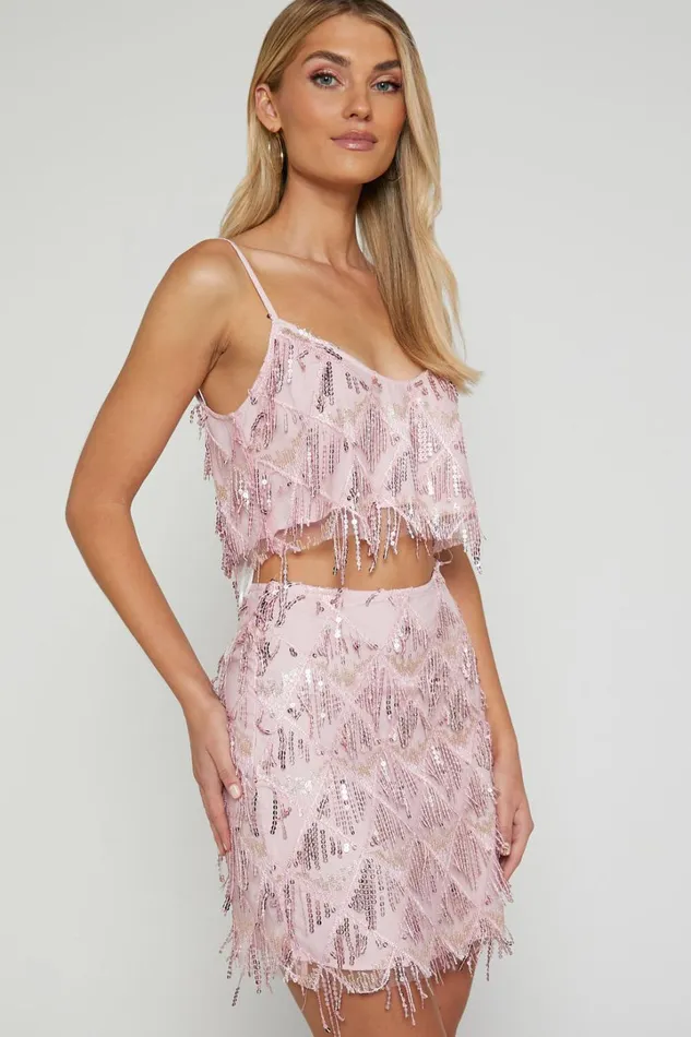 Khrizza Mini Skirt 8211 Sequin Diamond Mesh Skirt In Pink Women Showpo Dresses