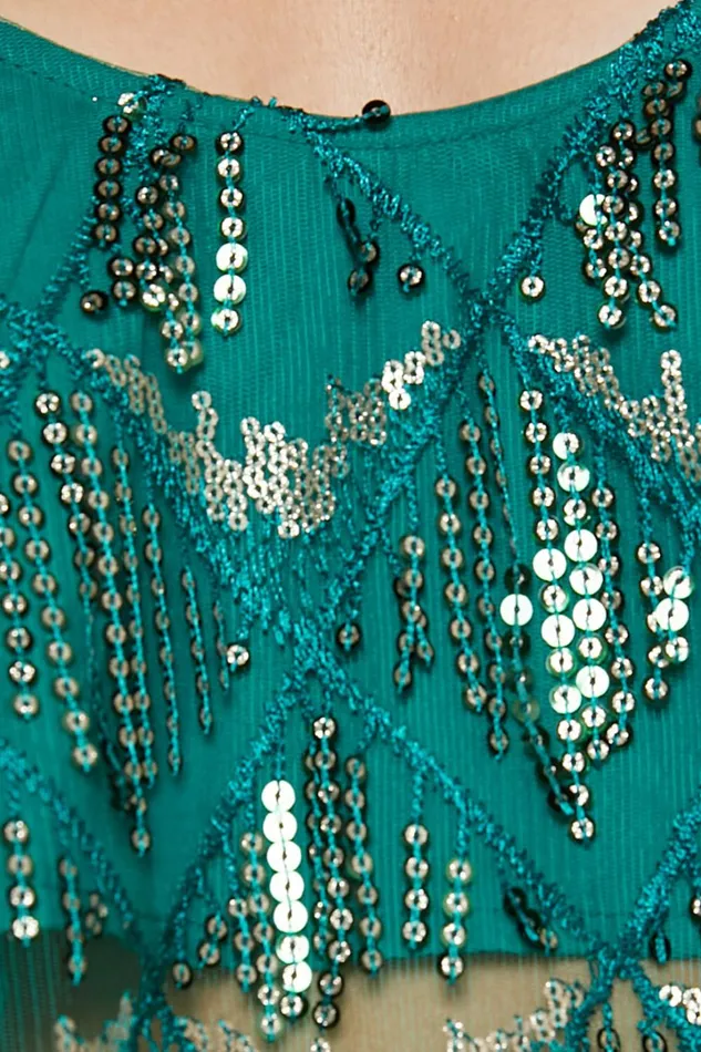 Khrizza Top 8211 Sequin Diamond Mesh Cropped Cami Top In Emerald Women Showpo Tops
