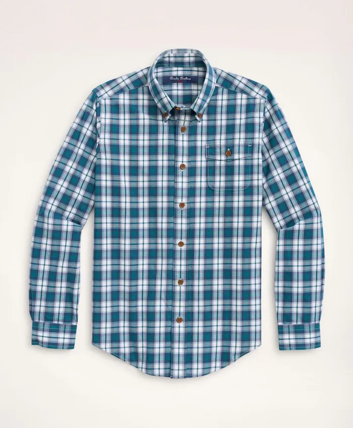 Kids Boys Brushed Twill Navy Check Sport Shirt Blue Multi Brooks Brothers Shirts