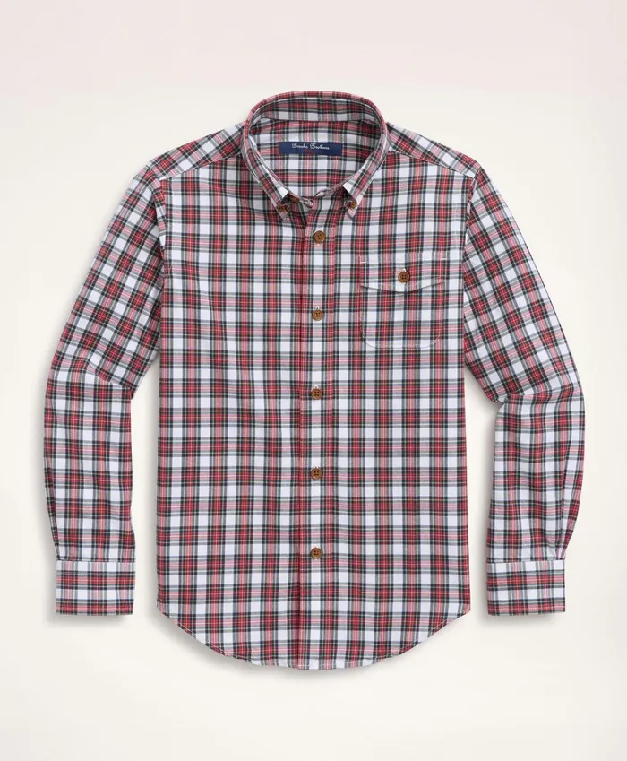 Kids Boys Brushed Twill Stewart Tartan Sport Shirt Multi Brooks Brothers Shirts