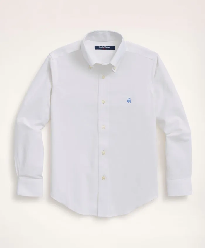 Kids Boys NonIron Stretch Cotton Oxford Sport Shirt White Brooks Brothers Shirts