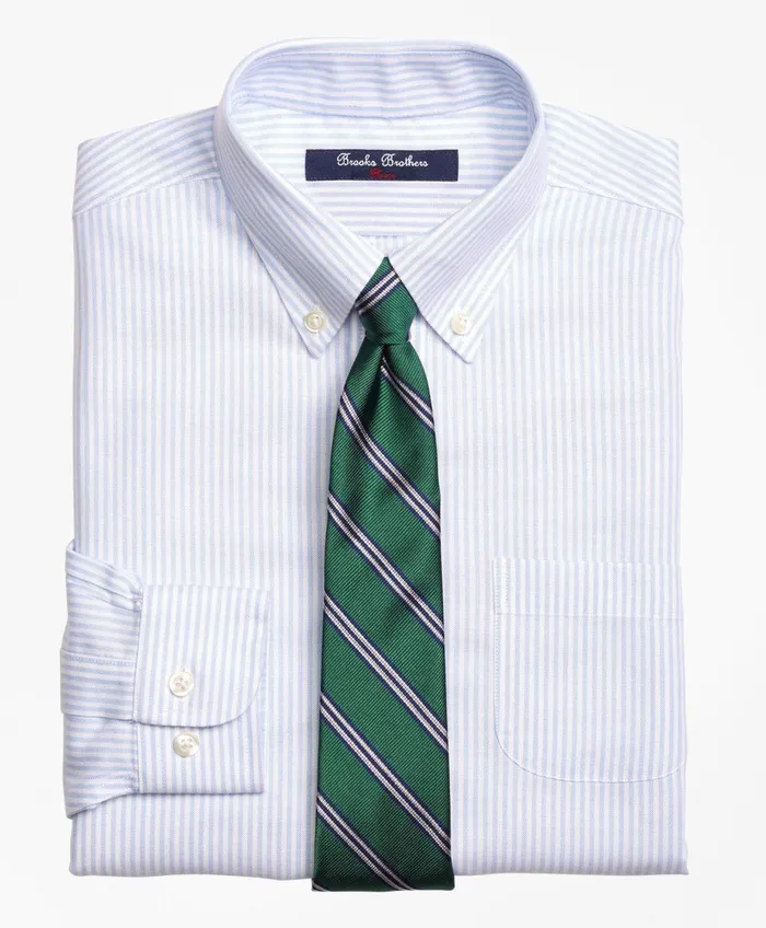 Kids Boys NonIron Supima Cotton Oxford Stripe Dress Shirt Blue Brooks Brothers Shirts