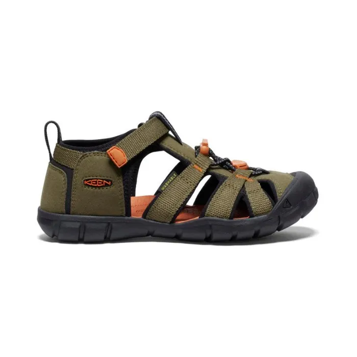 Kids KEEN Playground Big Kids039 Seacamp II CNX Dark OliveGold Flame Sandal