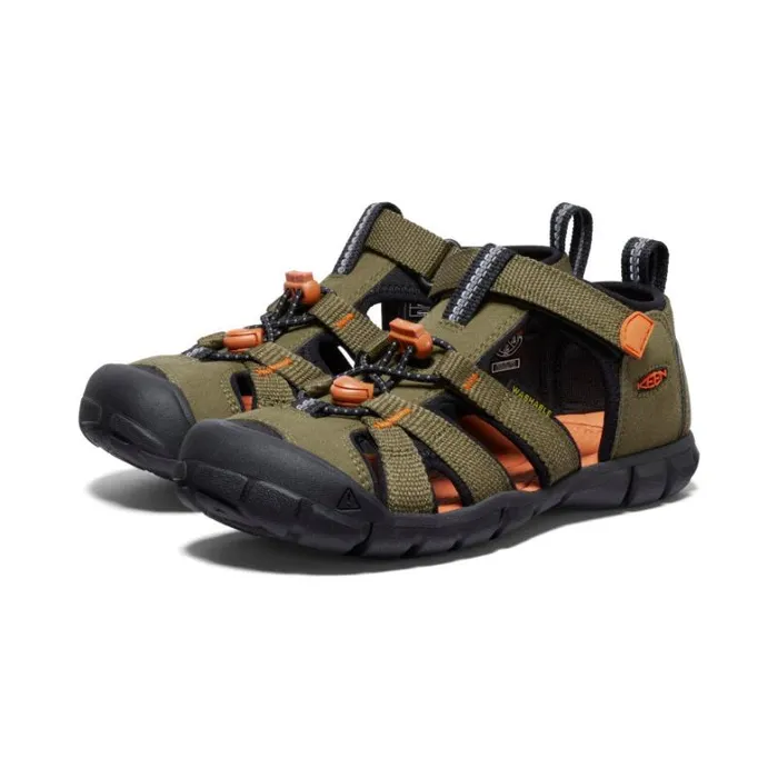 Kids KEEN Playground Big Kids039 Seacamp II CNX Dark OliveGold Flame Sandal Kids KEEN Playground Big Kids039 Seacamp II CNX Dark OliveGold Flame Sandal