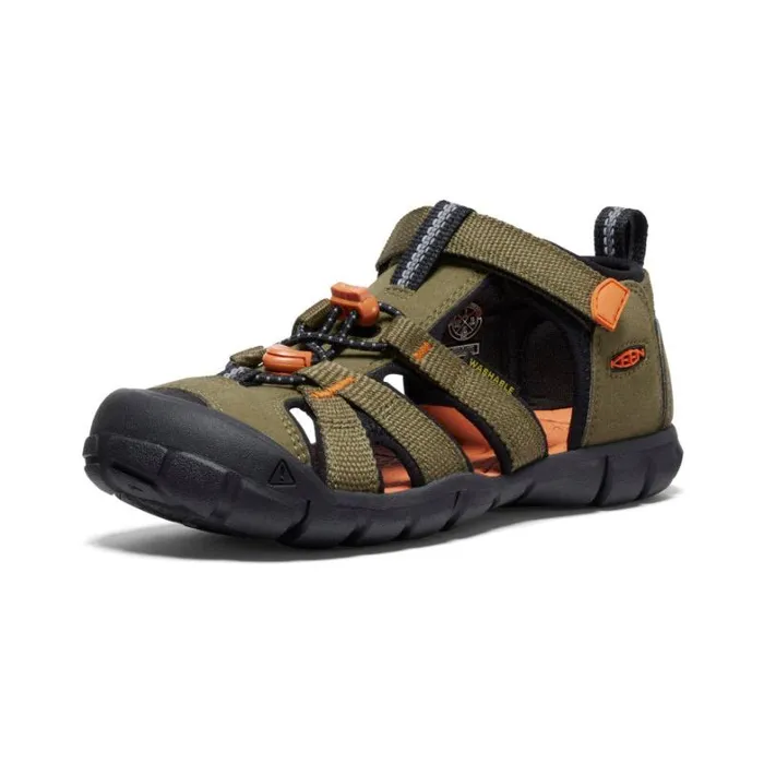 Kids KEEN Playground Big Kids039 Seacamp II CNX Dark OliveGold Flame Sandal Kids KEEN Playground Big Kids039 Seacamp II CNX Dark OliveGold Flame Sandal