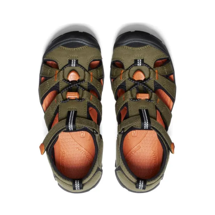 Kids KEEN Playground Big Kids039 Seacamp II CNX Dark OliveGold Flame Sandal Kids KEEN Playground Big Kids039 Seacamp II CNX Dark OliveGold Flame Sandal