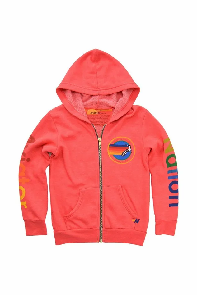 Kids KID039S AVIATOR NATION ZIP HOODIE 8211 NEON RED Aviator Nation