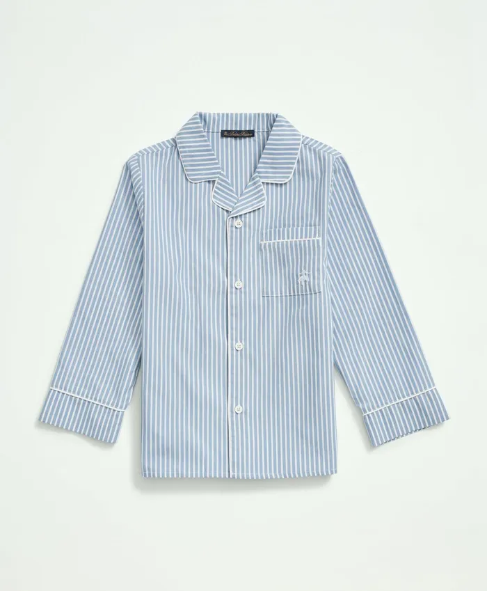Kids Kids Long Sleeve Button Up Pajama Set Light Blue Brooks Brothers Pajamas