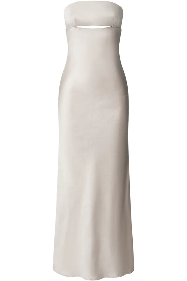 Kira Midi Dress 8211 Strapless Cut Out Satin Dress In Champagne Women Showpo Dresses