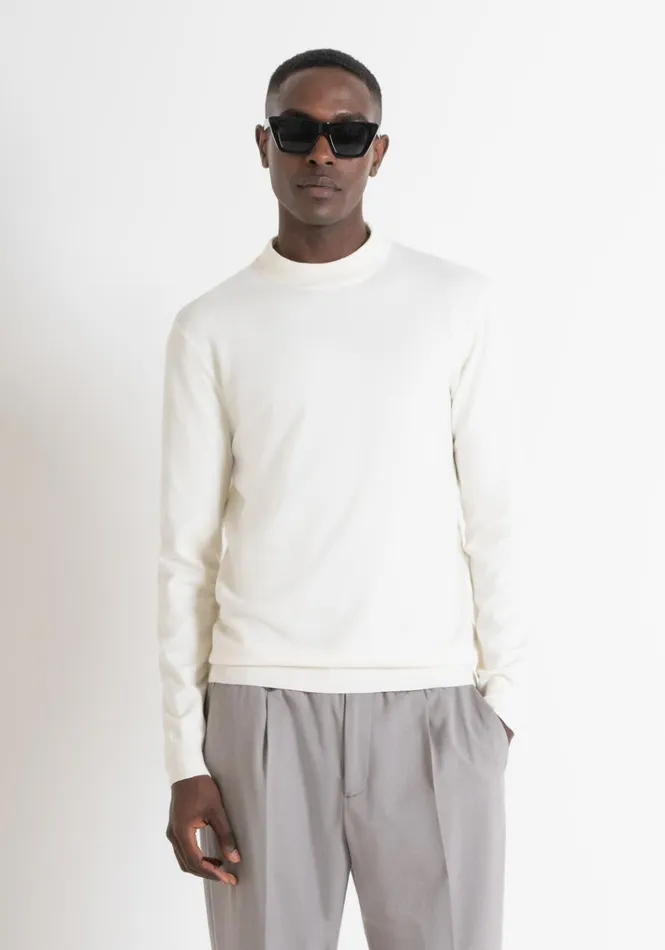 Knitwear Men Antony Morato Regular Fit Ivory MidNeck Sweater In Elastic Viscose Ivory