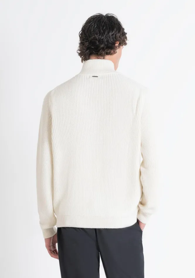 Knitwear Men Antony Morato Regular Fit Light Colour Sweater With Zip In Merino Wool Blend White